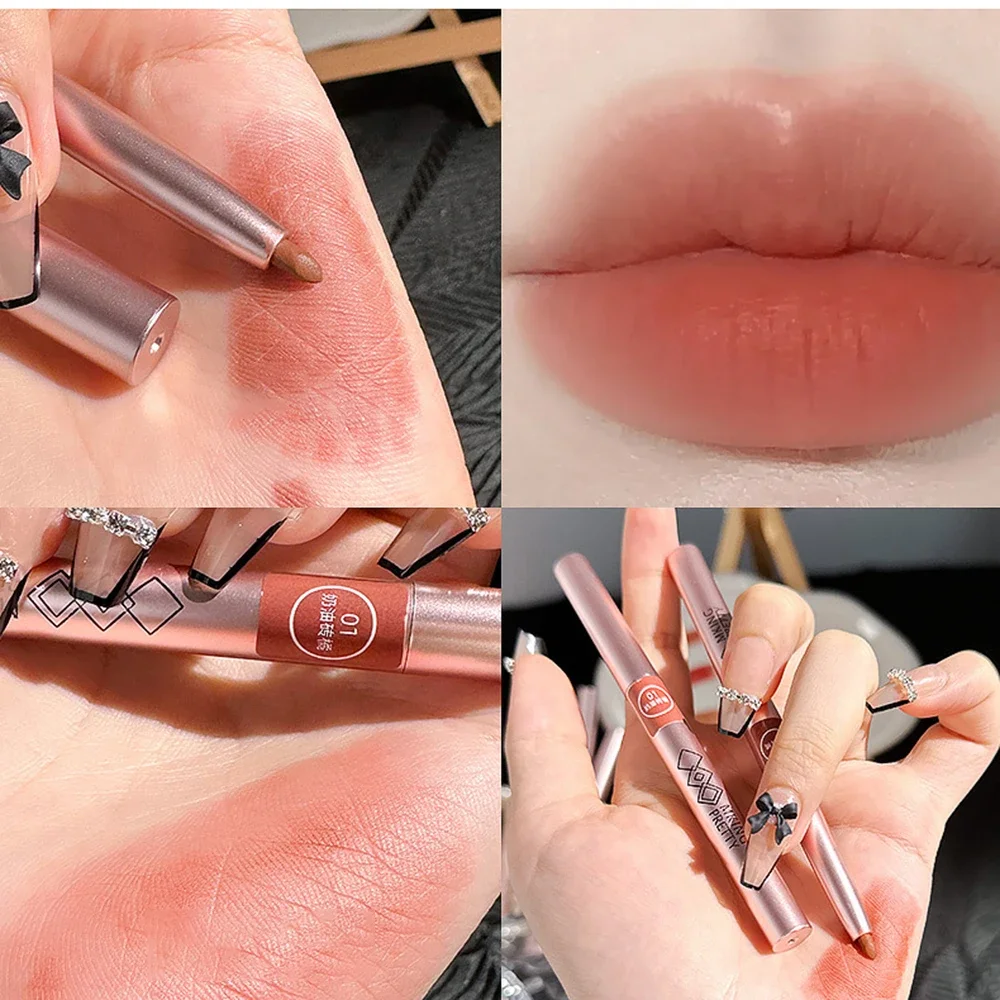 Lápiz labial giratorio, delineador de labios, resistente al agua, de larga duración, mate, contorno de labios, maquillaje femenino, cosméticos, 6 colores