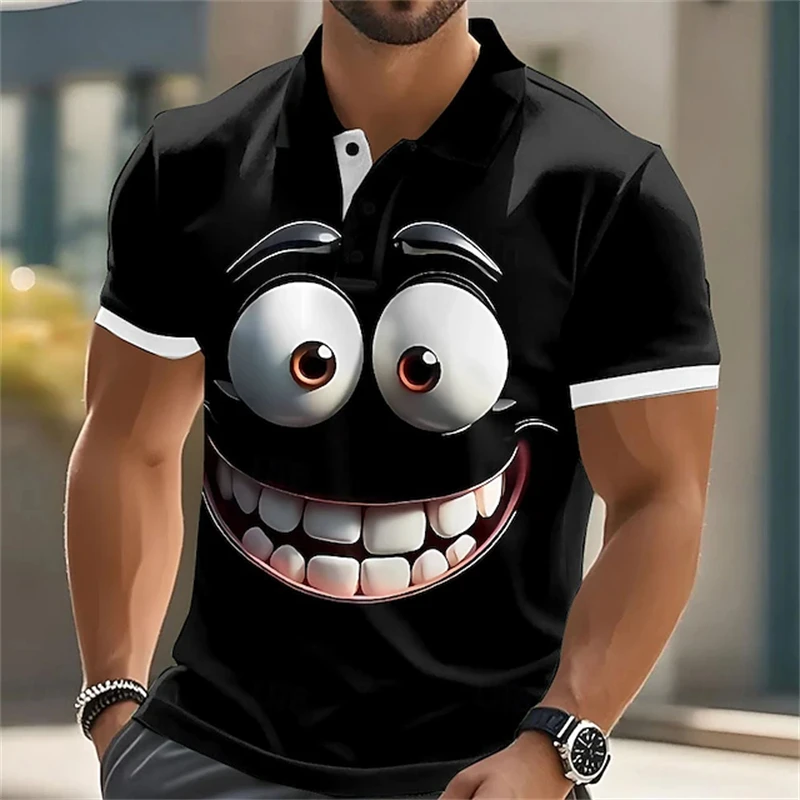 Men's Breathable Mesh Shirts Quick-Dry Moisture-Wicking Button-Down Polo Shirts Fun-Print Sportswear Golf & Outdoor T-Shirts