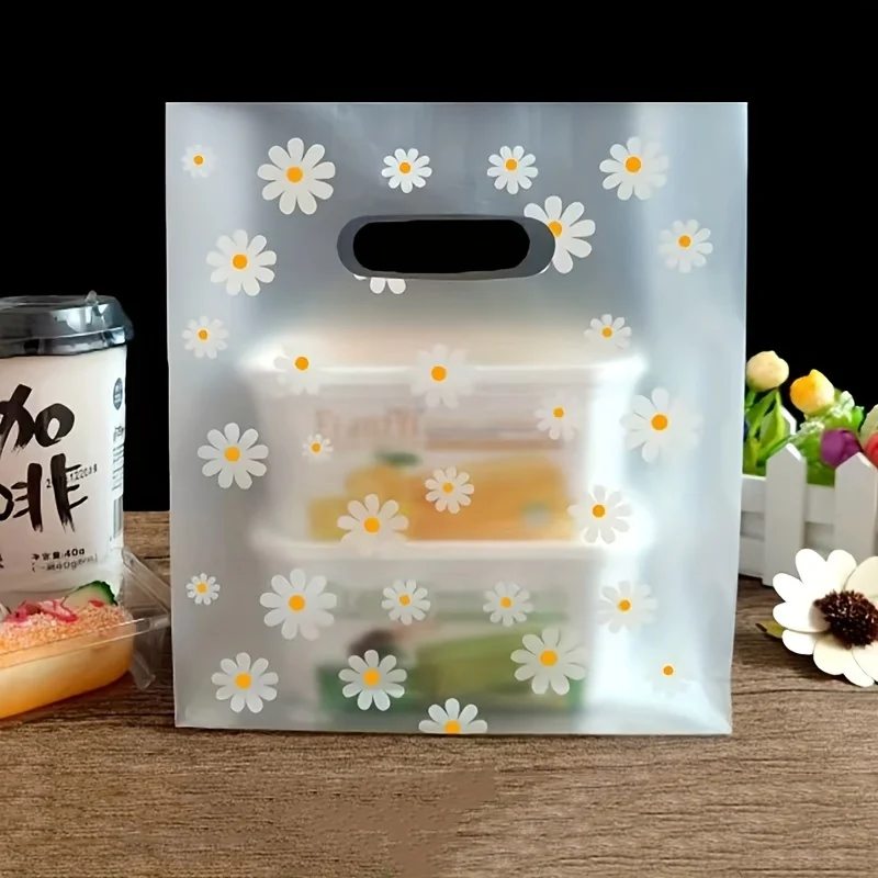50pcs small daisy candy bag, transparent cookie bag, birthday party baking supplies, DIY gift packaging processing bag
