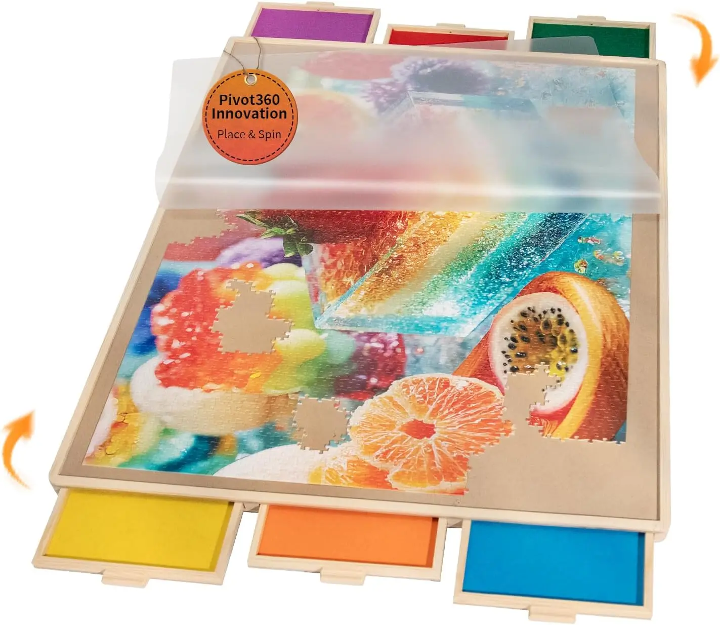 

1500-Piece Puzzle Board with 6 Drawers & Cover, 34x25 Inch, Colorful Felt Sorting, Wooden Jigsaw Mat
