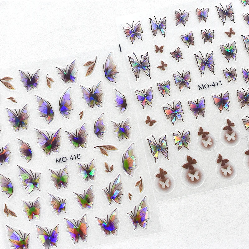 Embossed Nail Stickers Semi Transparent Laser Glass Butterfly Nail Sticker Nail Decoration DIY Materials
