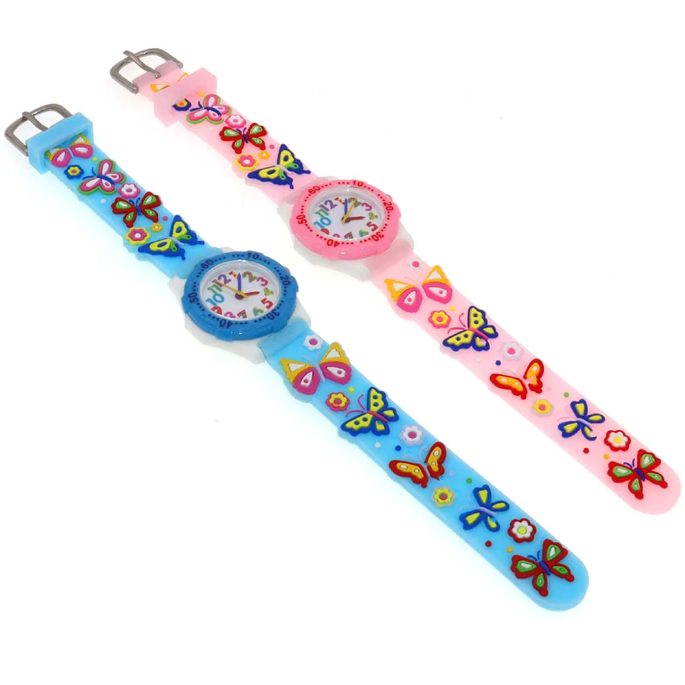 ساعة كوارتز بحزام سيليكون على شكل فراشة كرتونية للأطفال، ساعة إلكترونية ملونة، موضة جديدة #1
