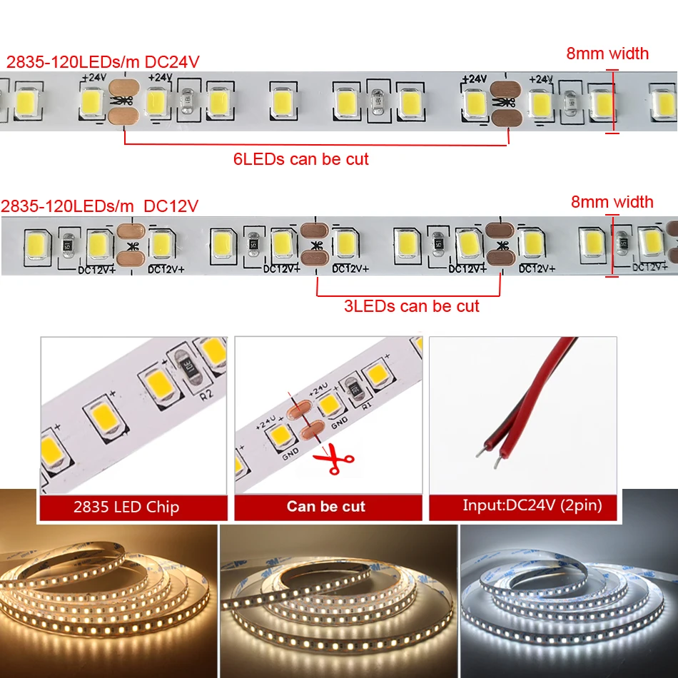 2835 LED listwa oświetleniowa 120 leds/m DC24V 12V biały ciepły biały super jasny elastyczny taśma led 1-10m