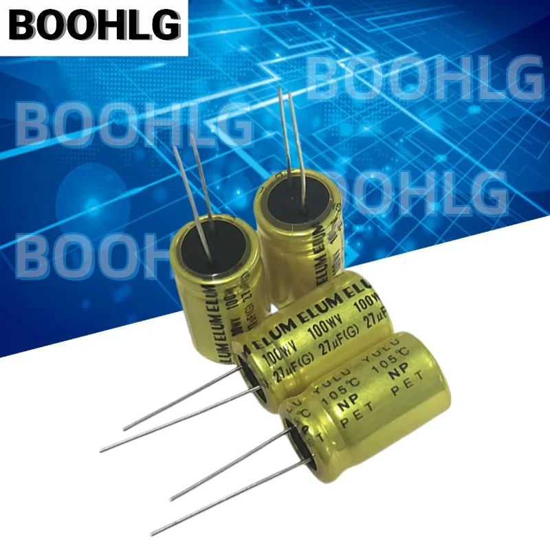 10PCS Audio Frequency Crossover Vertical NP Non-Polar Aluminum Electrolytic Capacitor 100V 27UF 13X20MM