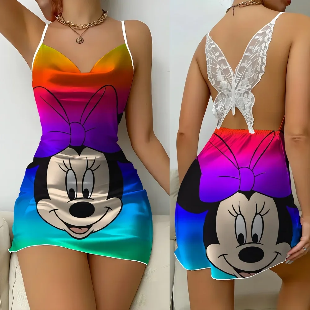 2024 Sexy Slip Sleeping Dress for Women Summer Sleevesless Female Nightwear Disney Cartoon Ruffled Edge Design Women's Pajama