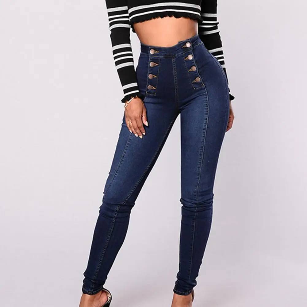 Vintage Skinny Jeans Double-breasted High Waist Pencil Jeans Women Stretch Denim Pants Fashion Tight Trousers