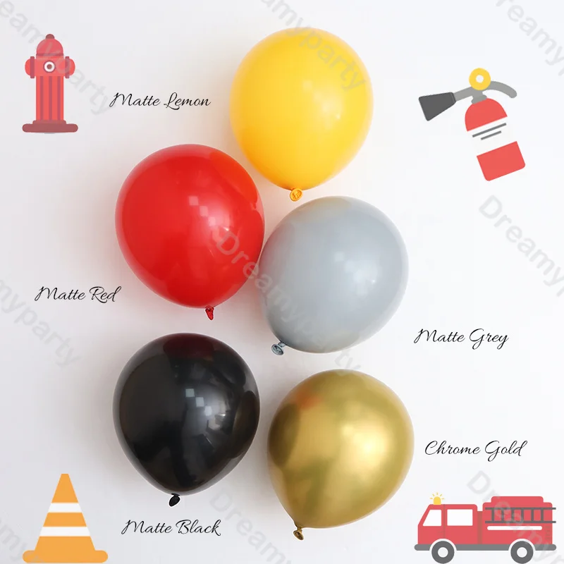 4-16ft Firefighter Truck Theme Garland Kit,Red,Yelloow,Black,Gold Balloons,Baby Shower,Boy Birthday,Rescue Personnel Party Decor