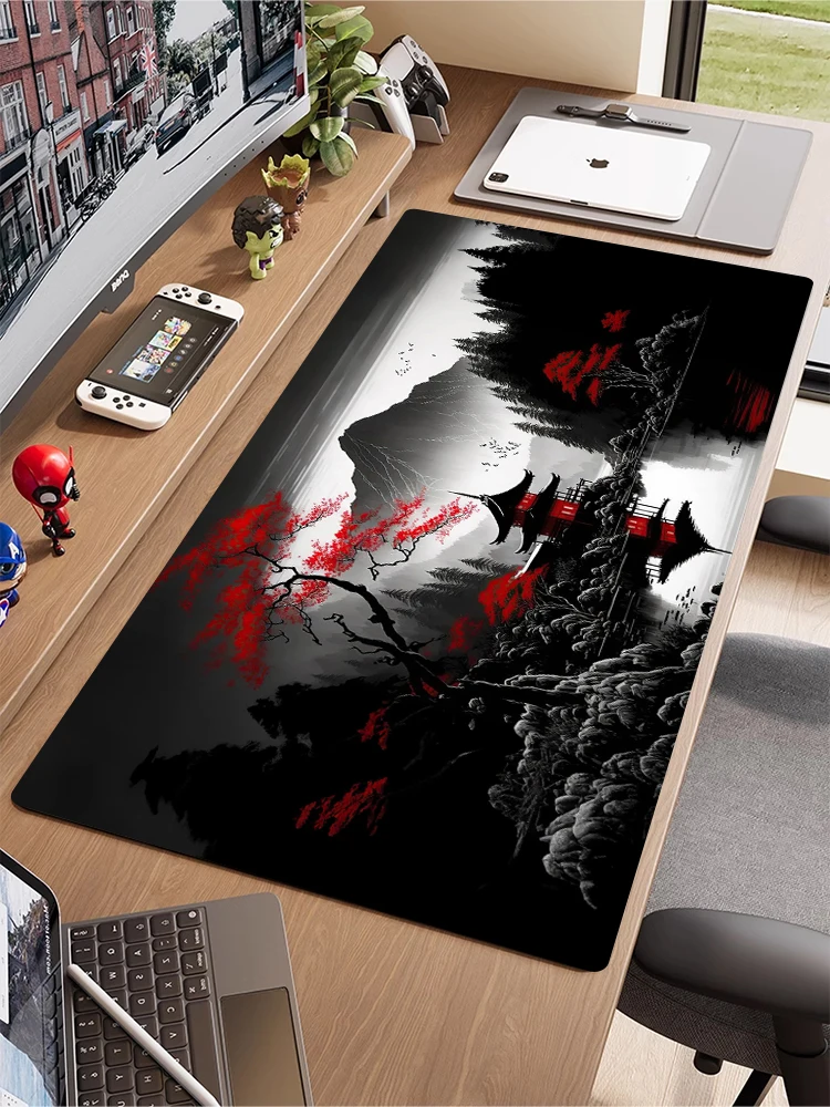 Grand tapis de souris à thème Sakura, tapis de jeu, tapis de bureau pour ordinateur, antidérapant, podkładka gaminogwa 50x 100x, bord cousu, tapis de souris