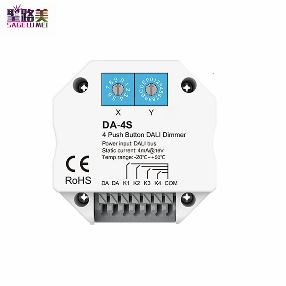 DALI Signal 4 Push Button Dimmer Work with DALI Master/ Bus Power Supply DA-4S  Encoding switch select addresses  For LED Light