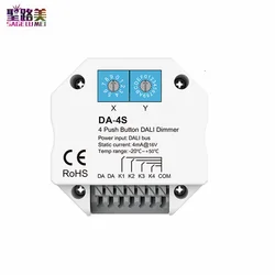 DALI Signal 4 Push Button Dimmer Work with DALI Master/ Bus Power Supply DA-4S  Encoding switch select addresses  For LED Light