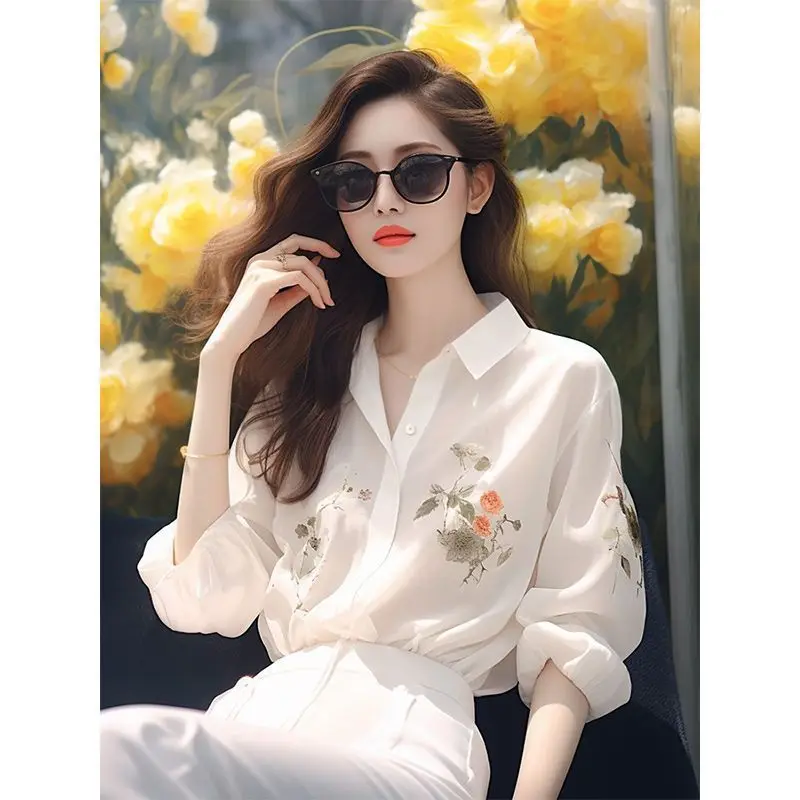 Woman Clothing French Romantic Fashion Style Floral Long Sleeve Shirt Elegant Loose Casual Sweet Ins Chic Sunscreen Blouse Trend