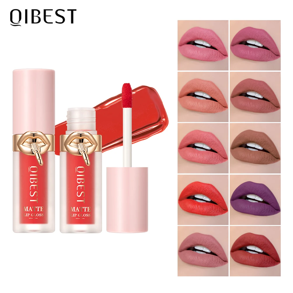 QIBEST Matte Vloeibare Lipstick Waterdichte Zijdeachtige Lipgloss Langdurige Lipgloss Paars Naakt Lip Tint Non-stick Cup Make-Up Voor vrouwen