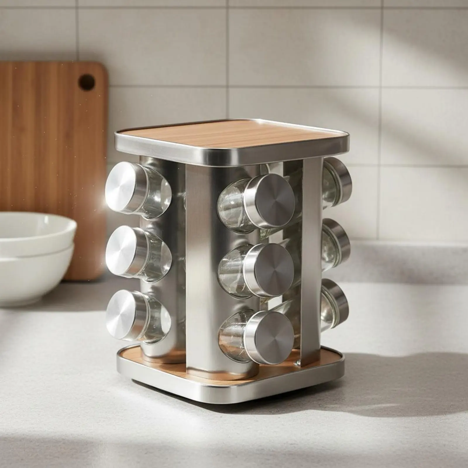 

Rotating Seasoning Rack Wooden Detail Revolving Seasoning Rack