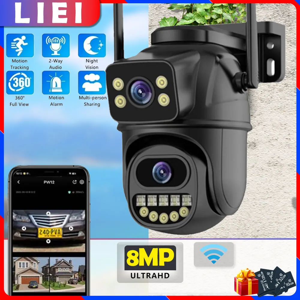 

LIEI 8MP 4K WIFI PTZ Camera Auto Tracking Dual Lens camara Security Protection Monitor Waterproof Smart Home CCTV Surveillance