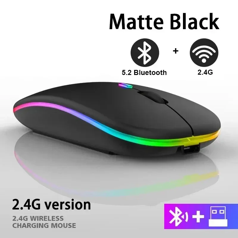 Lenovo Kabellose Maus mit Bluetooth und 2,4GHz Dual-Modus, Wiederaufladbar, RGB, Ergonomisch, Leiser Klick für PC, iPad, Laptop, Mobiltelefon