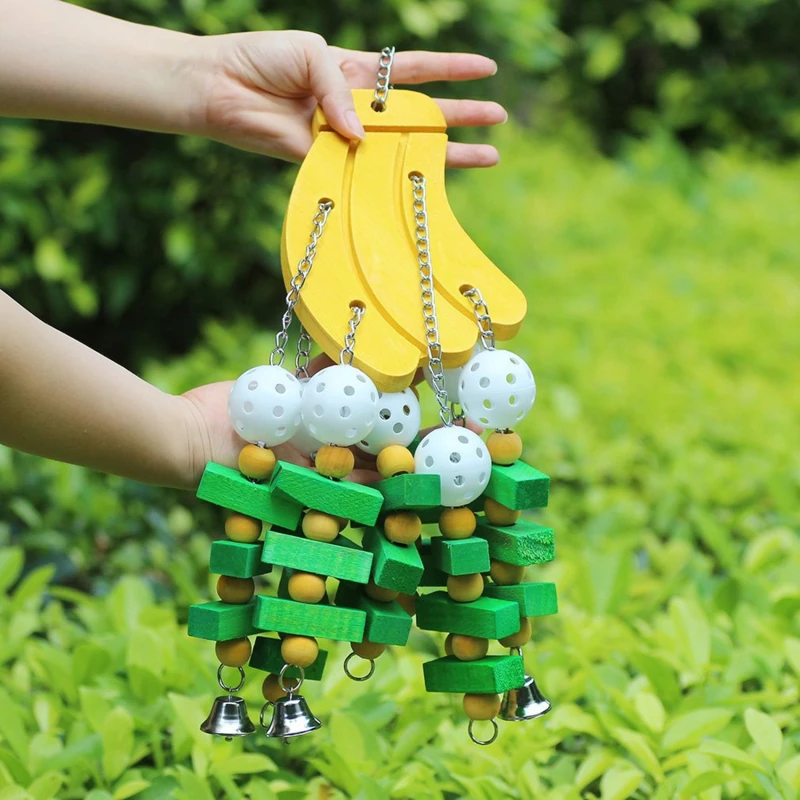 Pet Bird Chewing Toy Colorful Wooden Blocks Acrylic Beads Parrot Toy Bite Bridge Bird Tearing Toy Cockatiels Training Hang Swing