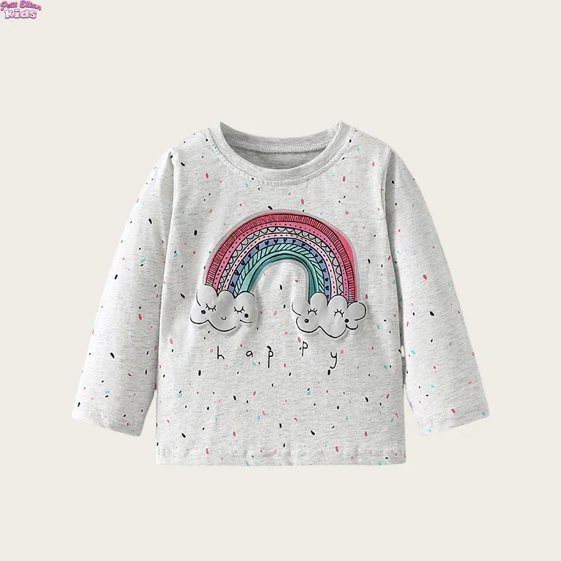 

Toddler Girl Clothes Cotton Long Sleeve Shirt Top Shirts Rainbow Cloud and Happy Speckled Print 3-8Y Kids Girls Casual Tee