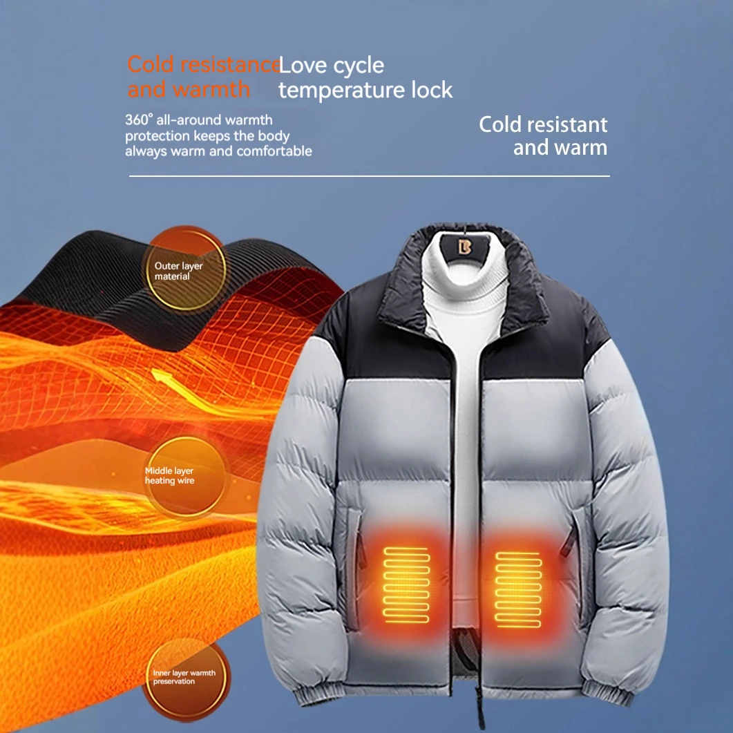 2025 inverno novo masculino jaqueta de aquecimento elétrico de 6 zonas usb casaco térmico à prova de vento com controle de aplicativo para snowboard caça