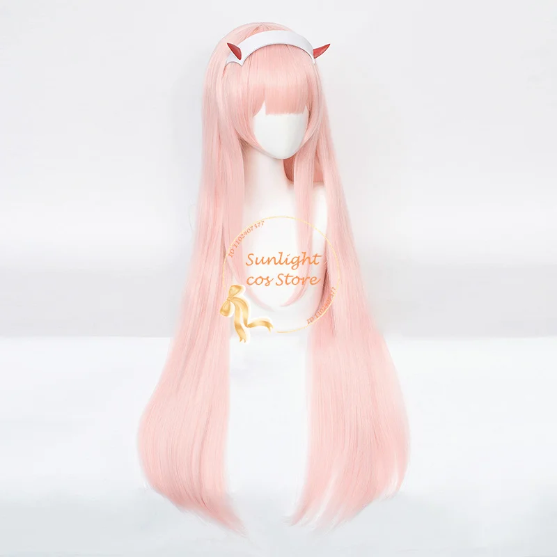 Anime  02 Zero Two Cosplay Wigs 100cm Long Pink Straight Women Wig Heat Resistant Synthetic Hair + Wig Cap