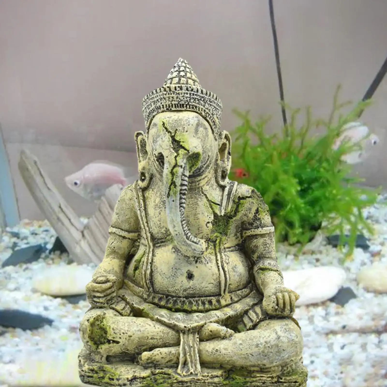 Aquarium Landscape Decoration Fish Tank Fishbowl Scene Meditation Buddha Ganesha Statue Ganapati Decor Crafts Hiding Cave