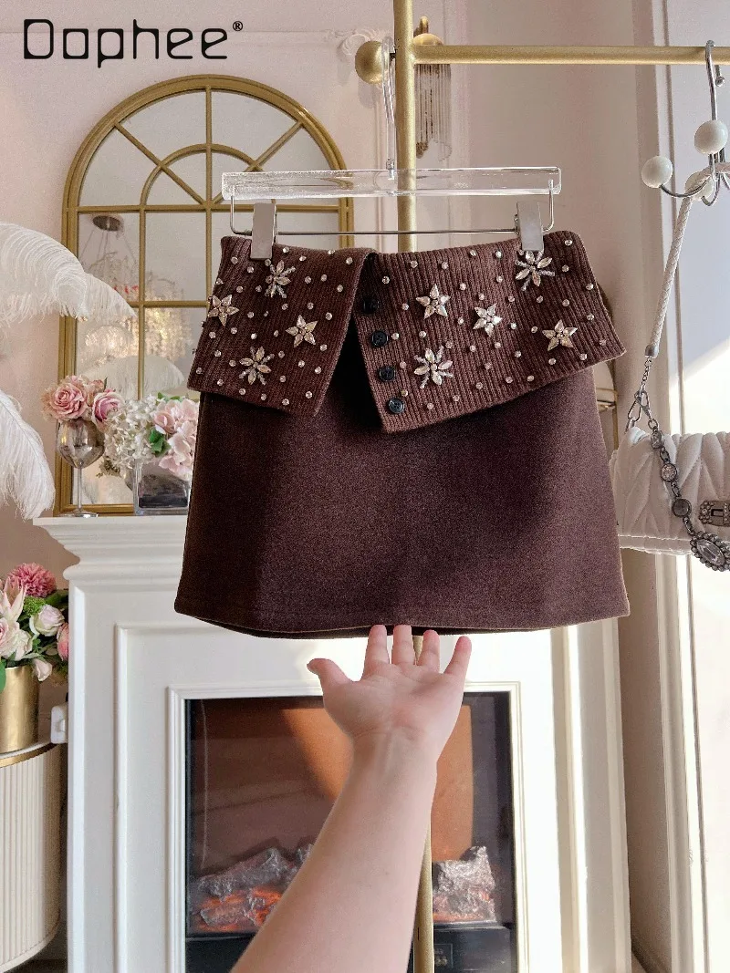 

Модная вязаная юбка-миди с эффектом пэчворк, имитация двухслойного платья, с тяжелой вышивкой бисером и стразами, шерстяная юбка, юбка А-силуэта для светских мероприятий