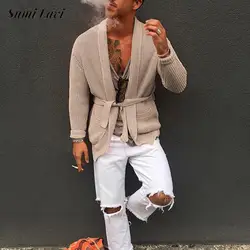 2025 Spring Stylish Waist V Neck Cardigans Men Vintage Lapel Solid Color Knitted Cardigans For Mens Casual Knitting Sweatercoats