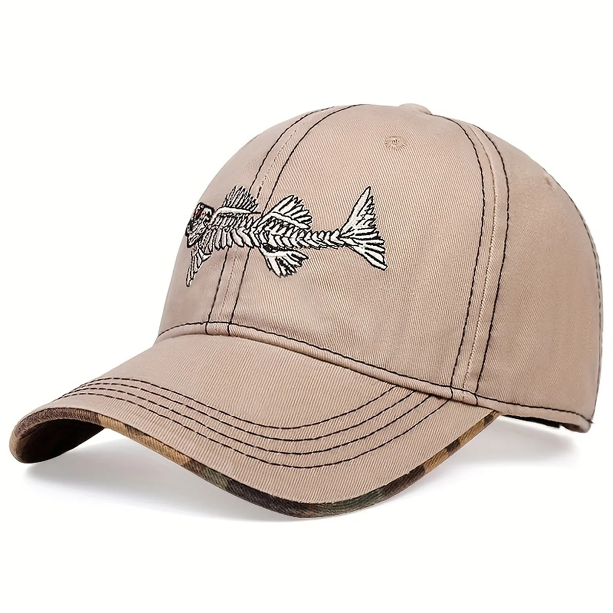 Unisex Fish Bone Embroidery Baseball Caps Spring and Autumn Outdoor Adjustable Casual Hats Sunscreen Hat