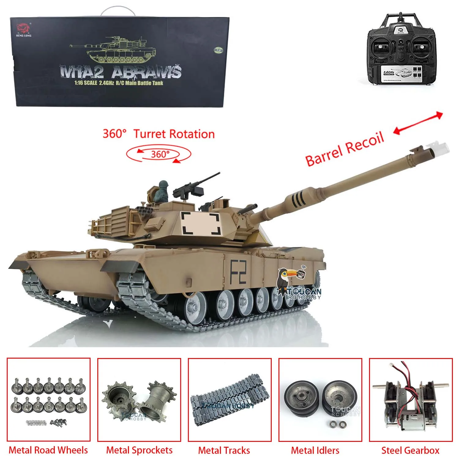 US Stock Outdoor Toys 1/16 Scale Heng Long TK7.0 Customize 3918 M1A2 Abrams RC Tank 360° Turret Barrel Recoil TH17803-SMT8