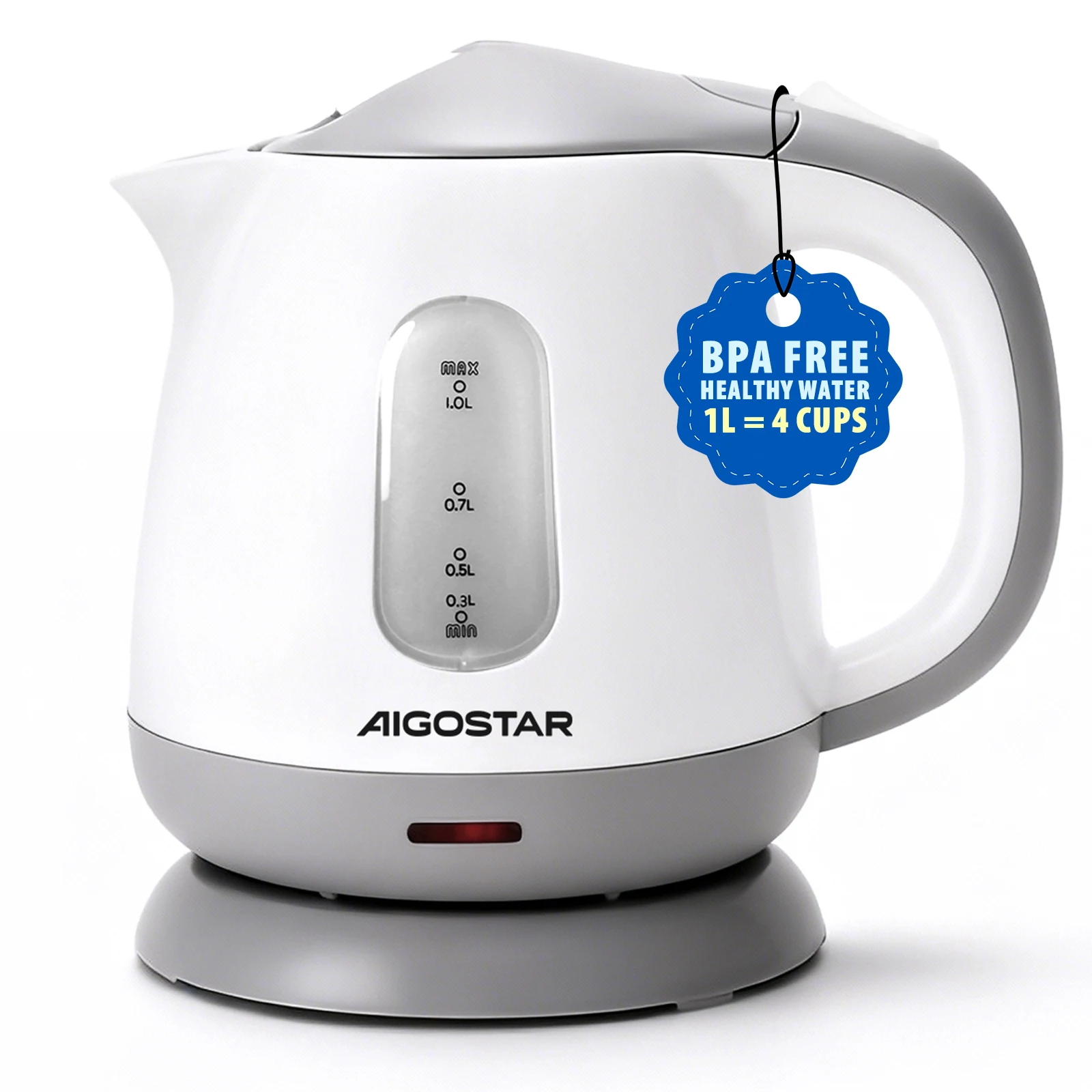 Aigostar Wasserkocher Klein 1 Liter, 1100W, Niedriger Stromverbrauch, BPA-Frei, Mini Wasserkocher für Schlafzimmer, Reisen, Camping, Büro, Kompakt & Leicht, Abnehmbarer Filter