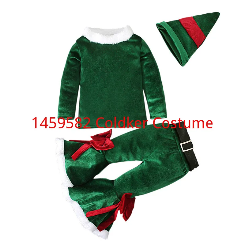 New Girls Christmas Cosplay Long Sleeve Bell Bottom Velvet Suit Carnival Party Santa Claus Costume 4 Piece 2-8 Years Old