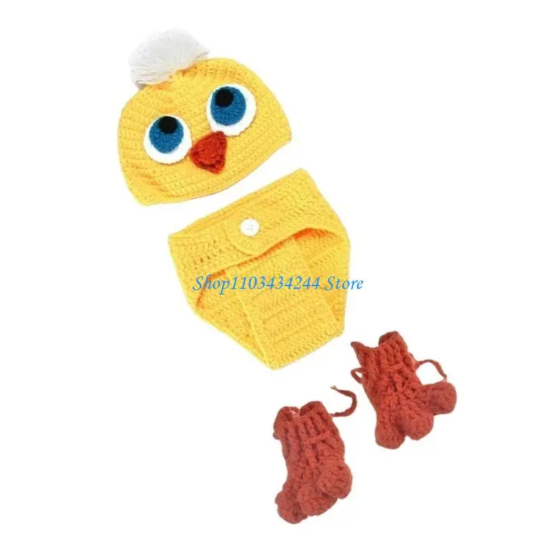 محبوك ملابس التقاط الصور لحديثي الولادة التصوير الدعائم زي الملابس إمدادات الطفل بطة نمط قبعة اللباس الداخلي الجوارب الزي