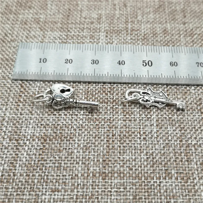 2 Pieces Key and Lock Charms Love Heart in 925 Sterling Silver for Bracelet and Necklace Making