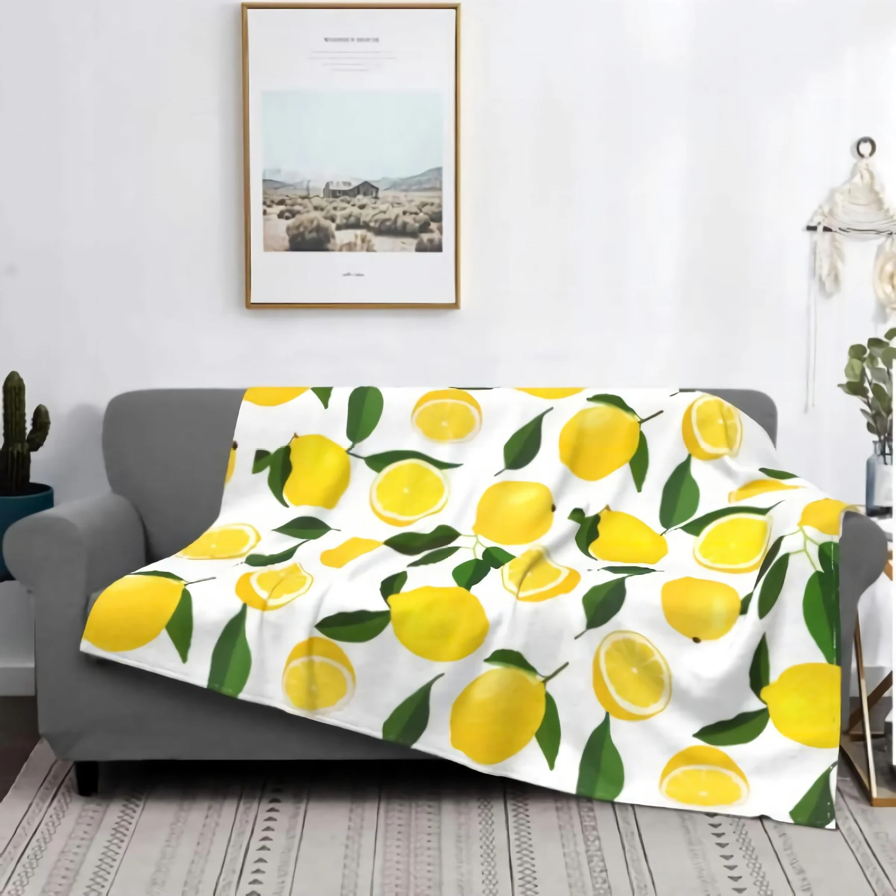 

Lemon Funny Yellow Fruit With Green Leaves Super Soft Throw Blanket for Bed Couch Sofa Travelling Camping Throw Size All Season