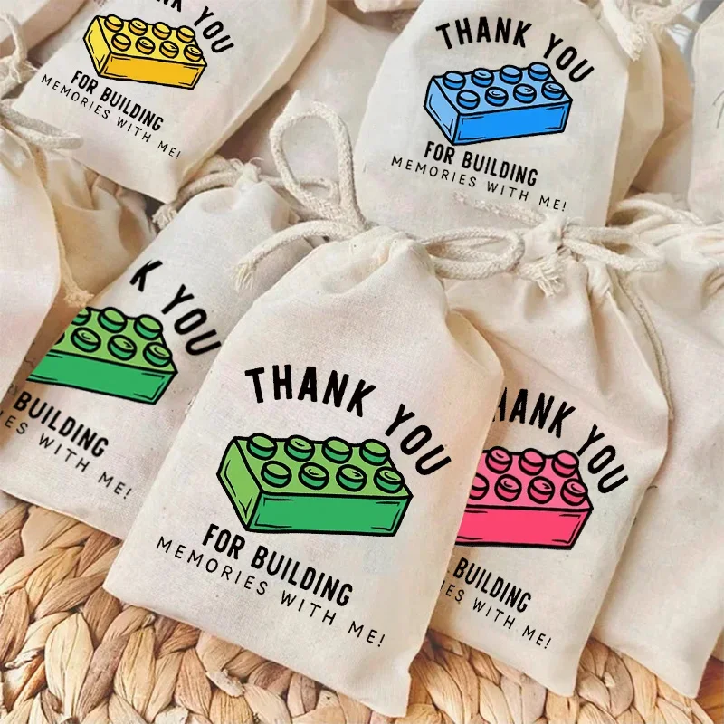 10-teilige Dankeschön-Geschenktüten mit Bausteinmotiv für Jungen und Mädchen, Geburtstagsparty-Dekorationen, Geschenkverpackungsbeutel