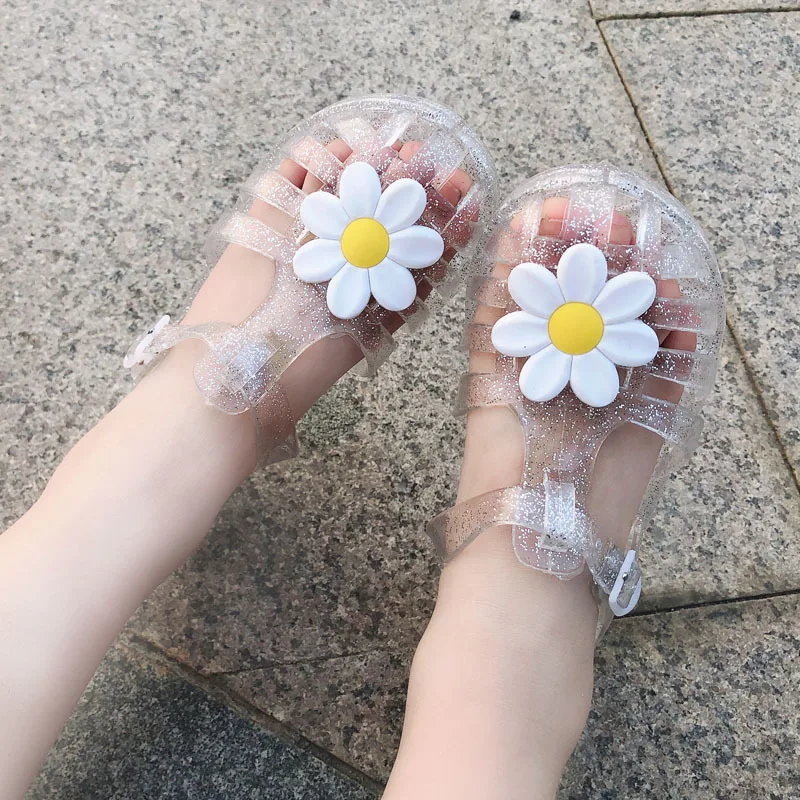 Child Shoe Hollowed Shoe Girl Jelly  Baotou Shoes Small Daisy Sandals Soft Soled Baby Casual Shoe Crystal Flower Princess Shoes