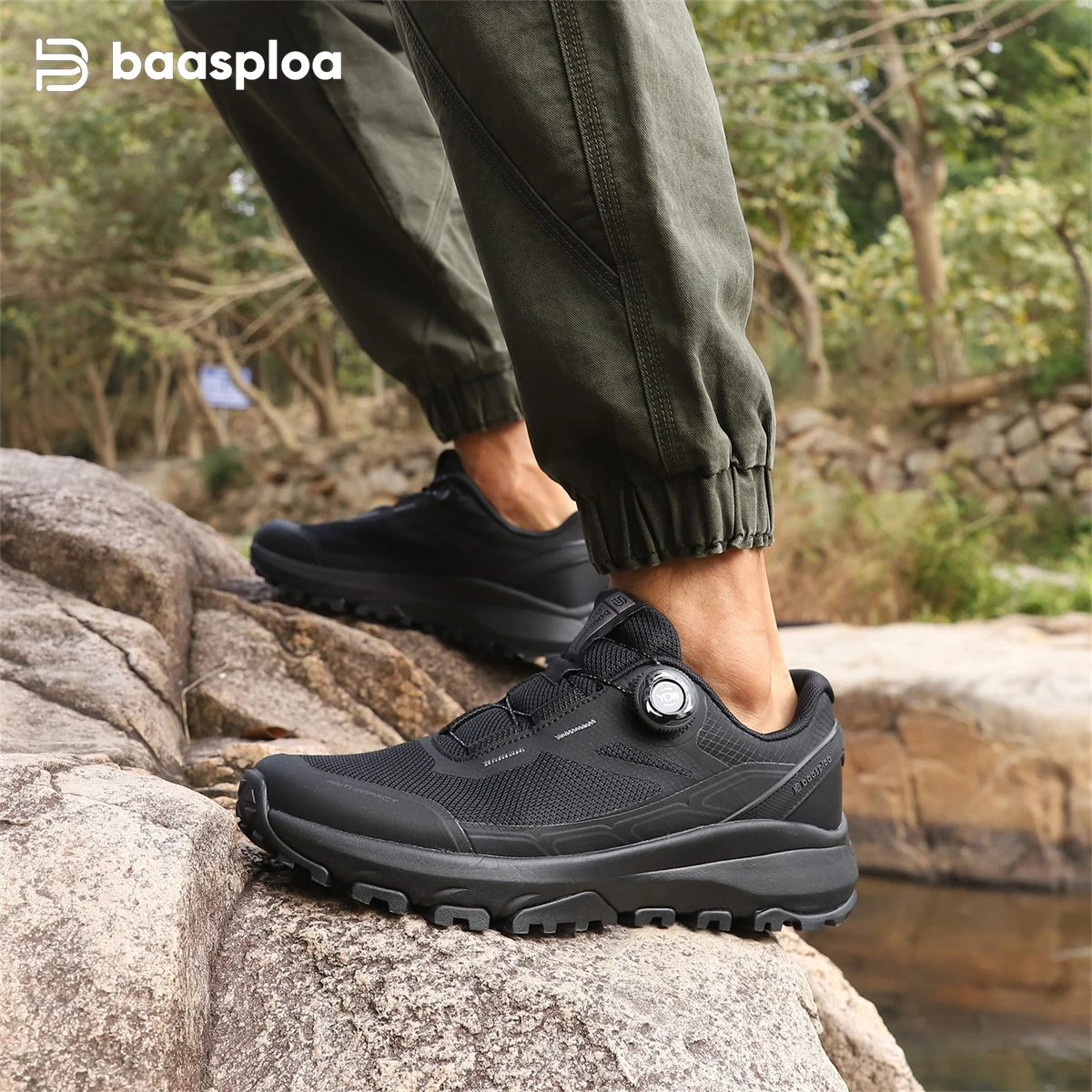 Baasploa Men Hiking Shoes Outdoor Casual Breathable Comfortable Walking Shoes Male Anti-Skid Wear-Resistant Travel Mesh Sneakers