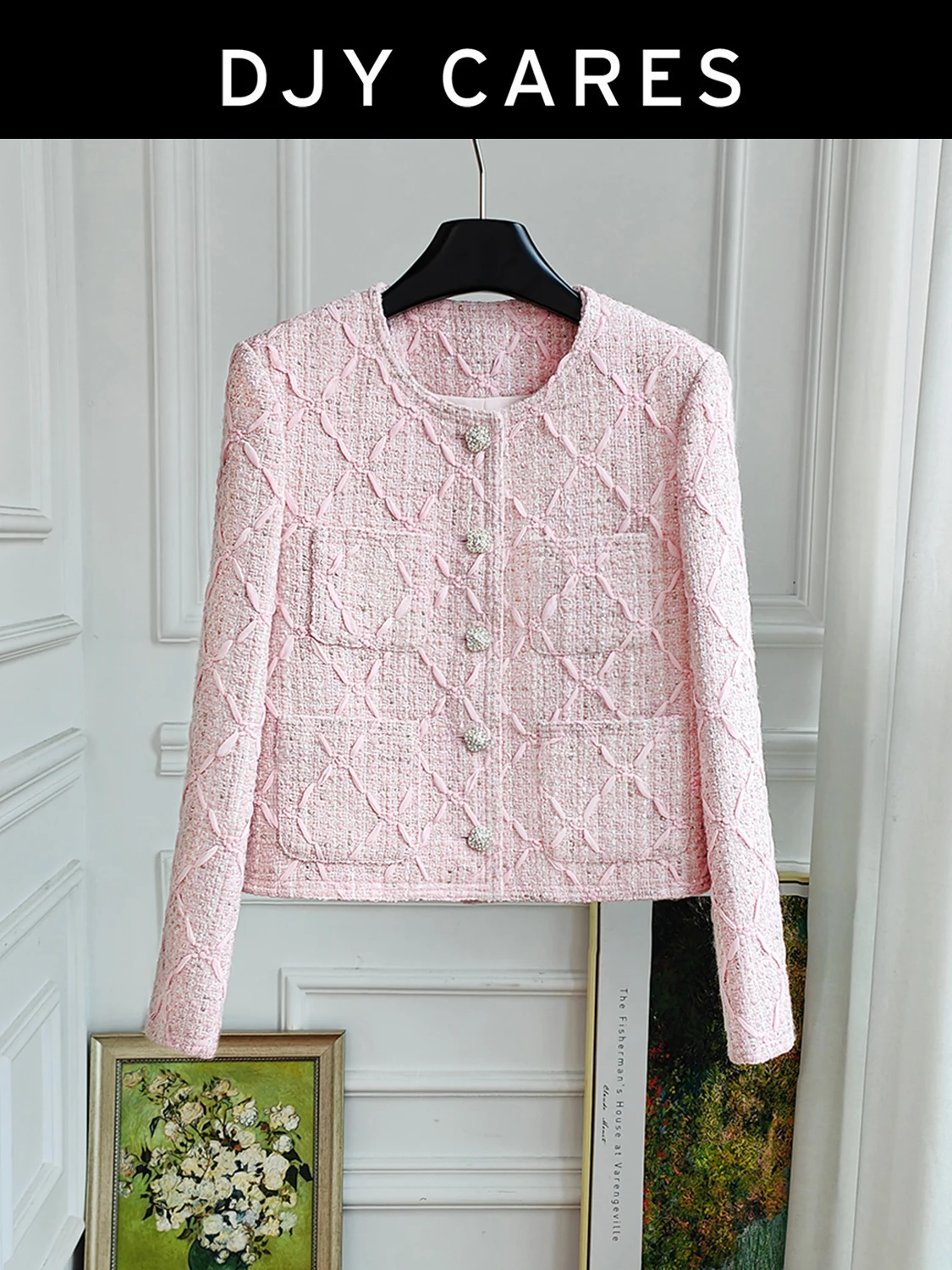 New Lingge pink jacket three-dimensional top big size