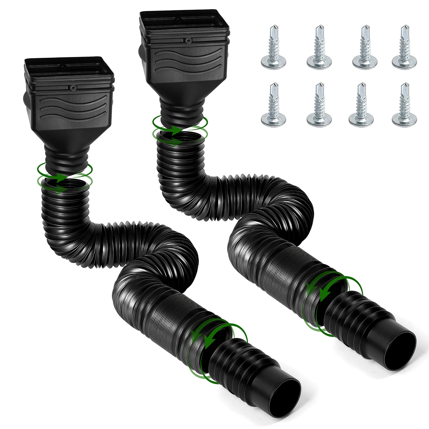 2PCS Black Rain Flexible Gutter Extendable from Downspout Extender Thickened Down Spout Drain Extension For Rainwater Drainage