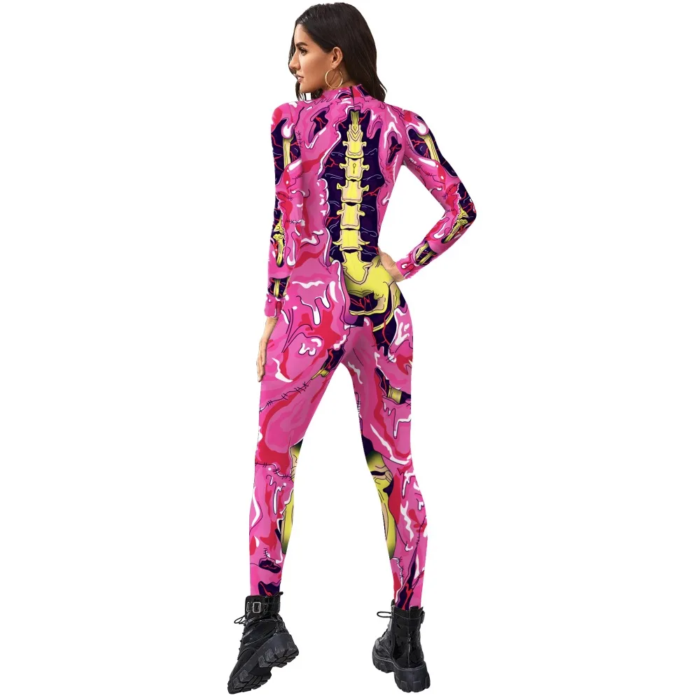 Multicolour Skeleton Printing Holiday Party Women Jumpsuits New Fashion Sexy Jumpsuit Cosplay Costume Catsuit Bodysuit