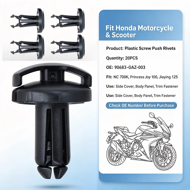20PCS For Honda Nc 700k Princess Joy 100 Jiaying 125 90683-gaz-003 Motorcycle Scooter Plastic Screw Push Rivets Trim Clip