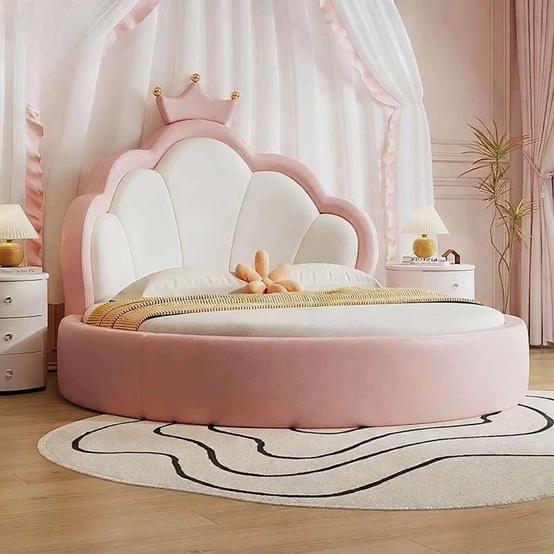 

Adults Luxury Pink Bedroom Beds Round 180x200 Girls Italian Teenagers Cute Double Bed French Princess Full Set Furniture