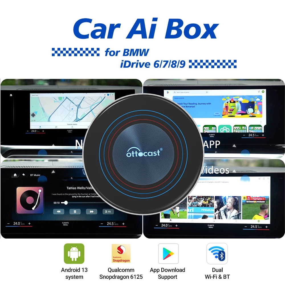 Ottocast I3 Ai TV Box for BMW iDrive 6 7 8 9 Wireless CarPlay Car Accessories Android 13.0 QCM6125 8 Cores CPU New Arrivals