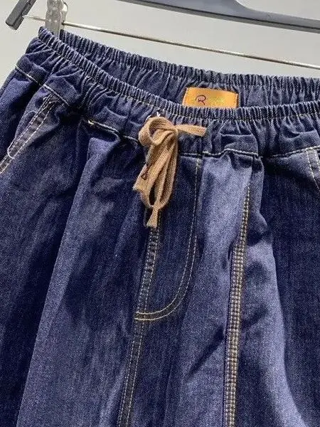 Grande taille papa jean américain rétro taille élastique Patchwork décontracté coupe ample fibre de Polyester jeunesse vêtements d'hiver jean décontracté