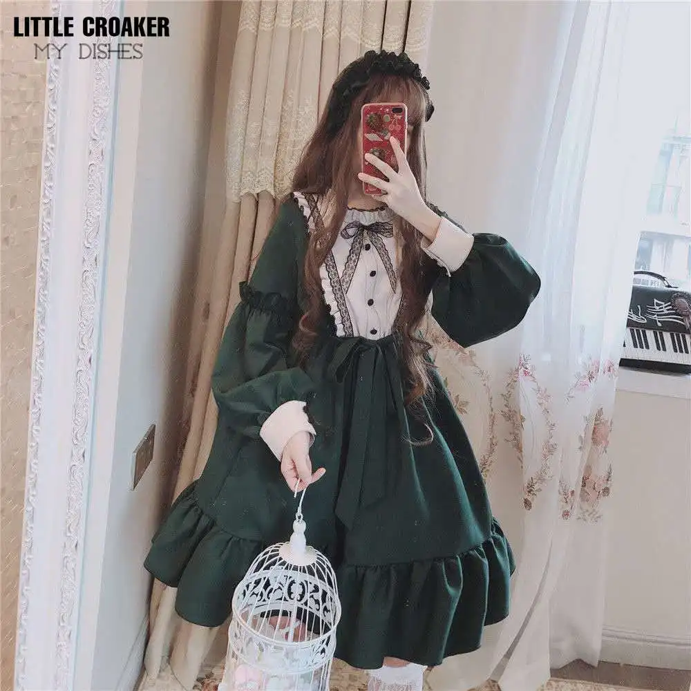 Dolce cameriera retrò in raso costume da festa di Halloween ragazza kawaii gotico vittoriano inghilterra abito Downton Abbey verde Lolita