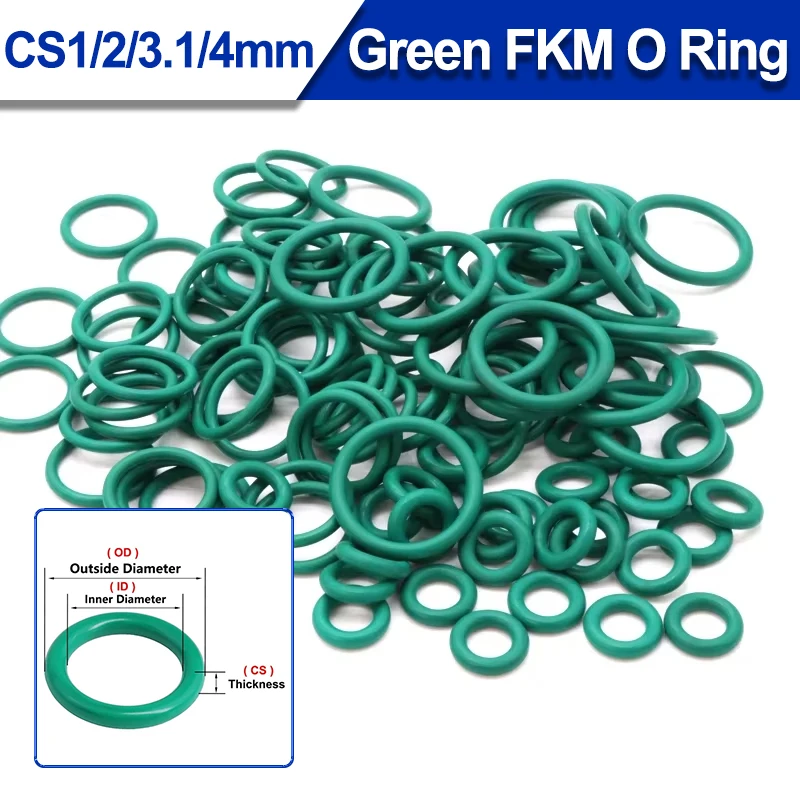 

Green FKM O Ring Sealing Gasket CS 1/2/3.1/4mm×OD 5~70mm Insulation Oil High Temperature Resistance Fluorine Rubber O-Ring 10pcs