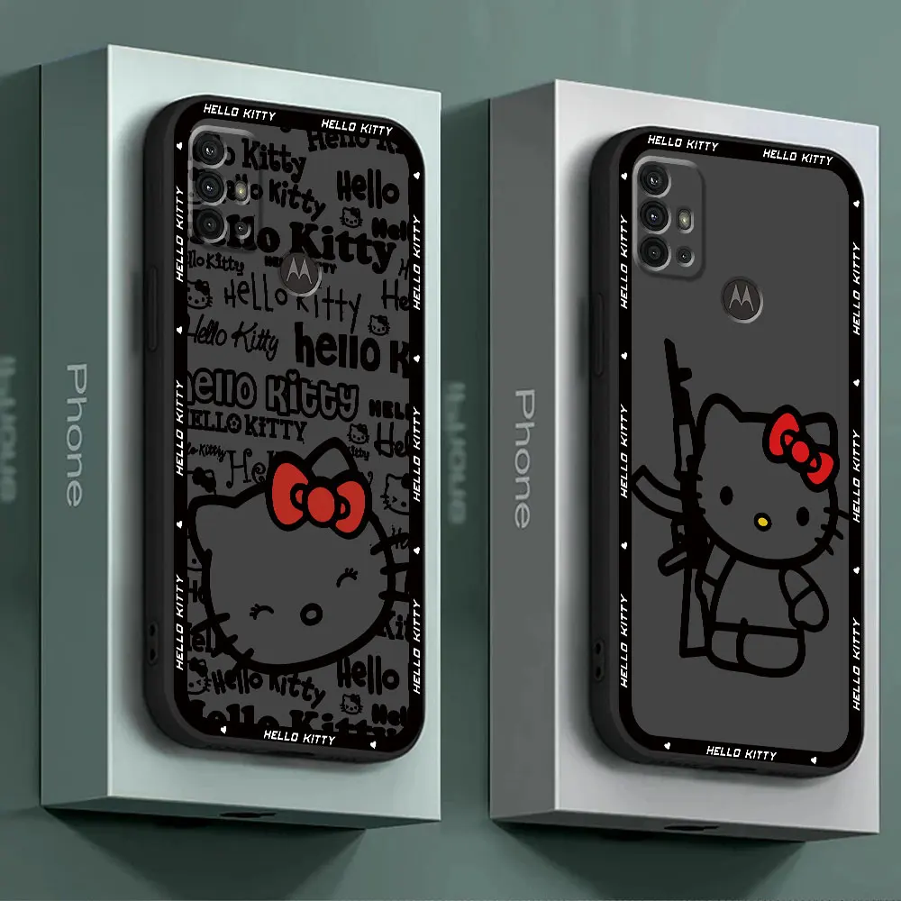 Black Soft Phone Case for Motorola Moto G32 G30 G71 G72 G50 G31 G60 G73 G60s G51 G22 G52 G53 Sanrio H-Hello Kitty Cover Bag 