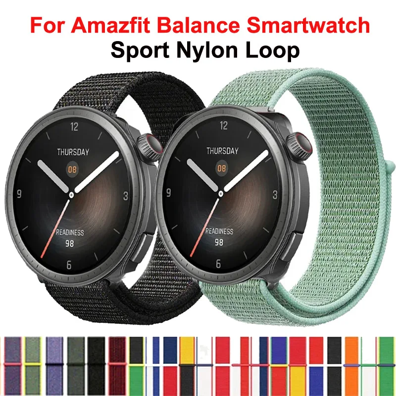 Pulseira esportiva de nylon de 22mm para smartwatch Amazfit Balance, pulseira respirável para Amazfit Balance 2, pulseira leve.