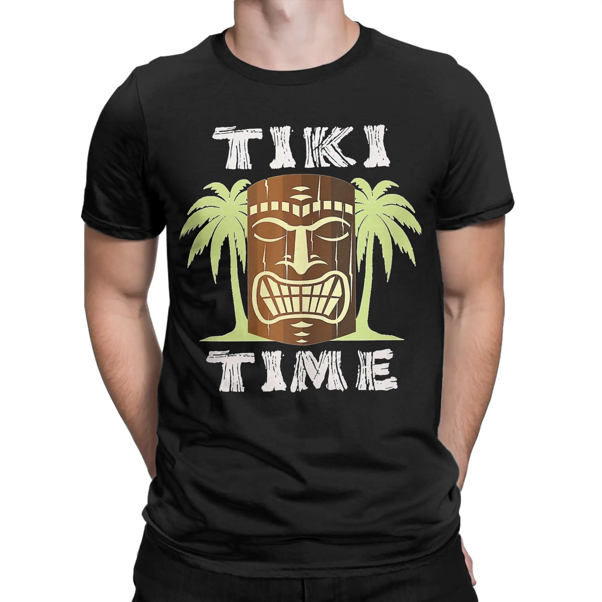 Funny Hawaii Tiki Time  T-Shirt Men Cotton Short Sleeve  Round Neck Summer Tops Shirts