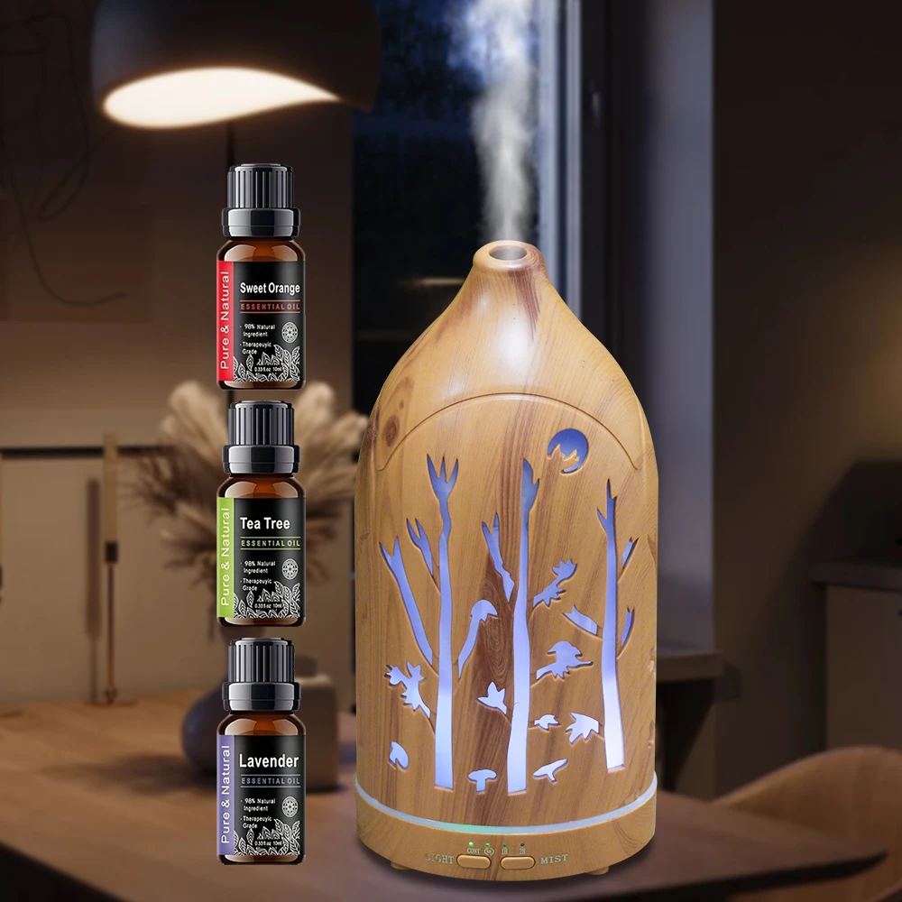 

Aromatherapy Essential Oil Diffuser with 7-Color LED Night Light Hollow Design Auto Shut-Off Ultra Quiet for Sleep