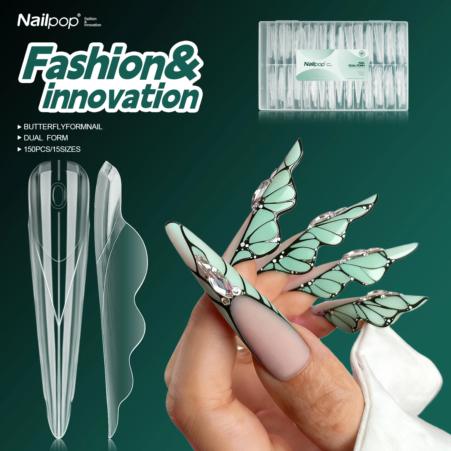 

Nailpop бабочка для ногтей двойной формы 15 размеров многоразовый французский гель для наращивания акриловые инструменты для дизайна ногтей профессиональный салон DIY 150 шт.